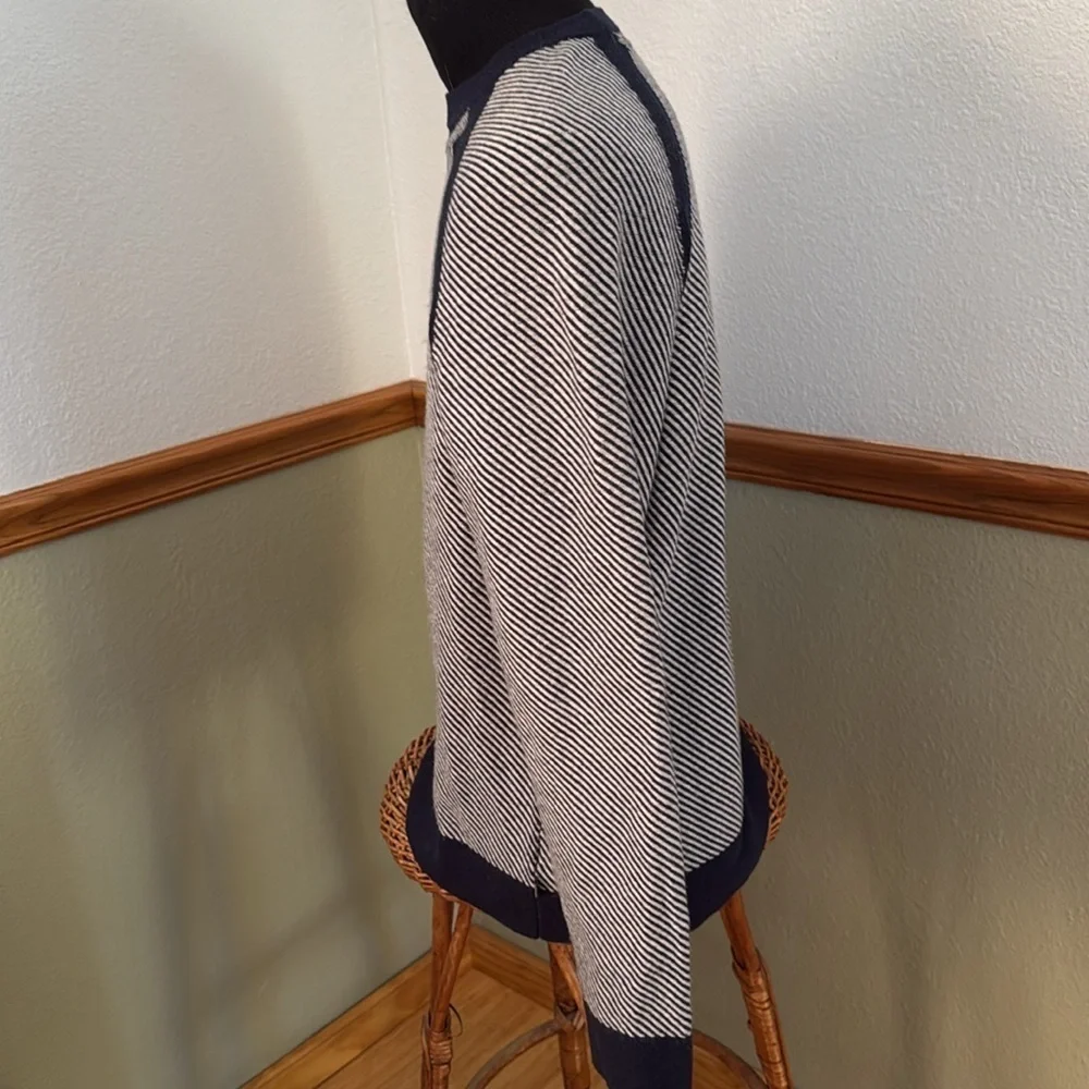 Toad & Co Men’s Lambswool Nylon  Strahlhorn Crew Navy Striped Sweater Large